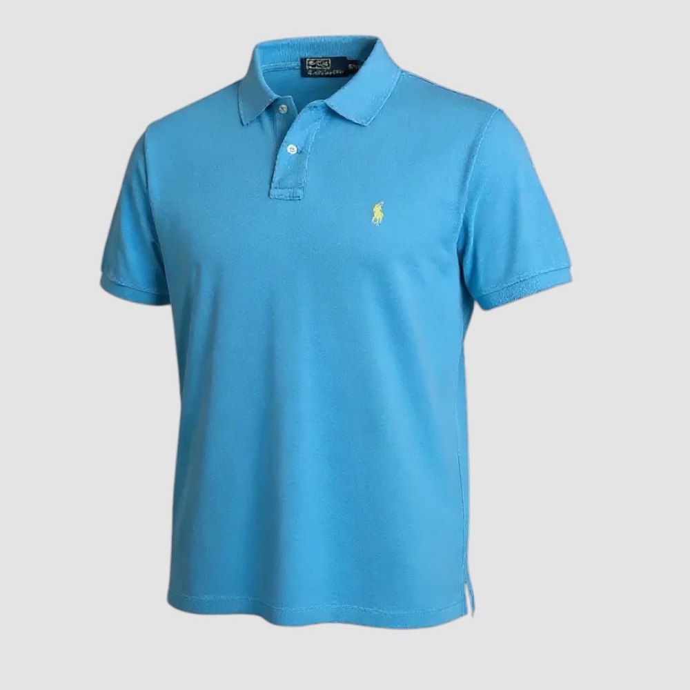 Polo Ralph Lauren Custom Fit Polo Shirt Men’s XL Light Blue Yellow Pony